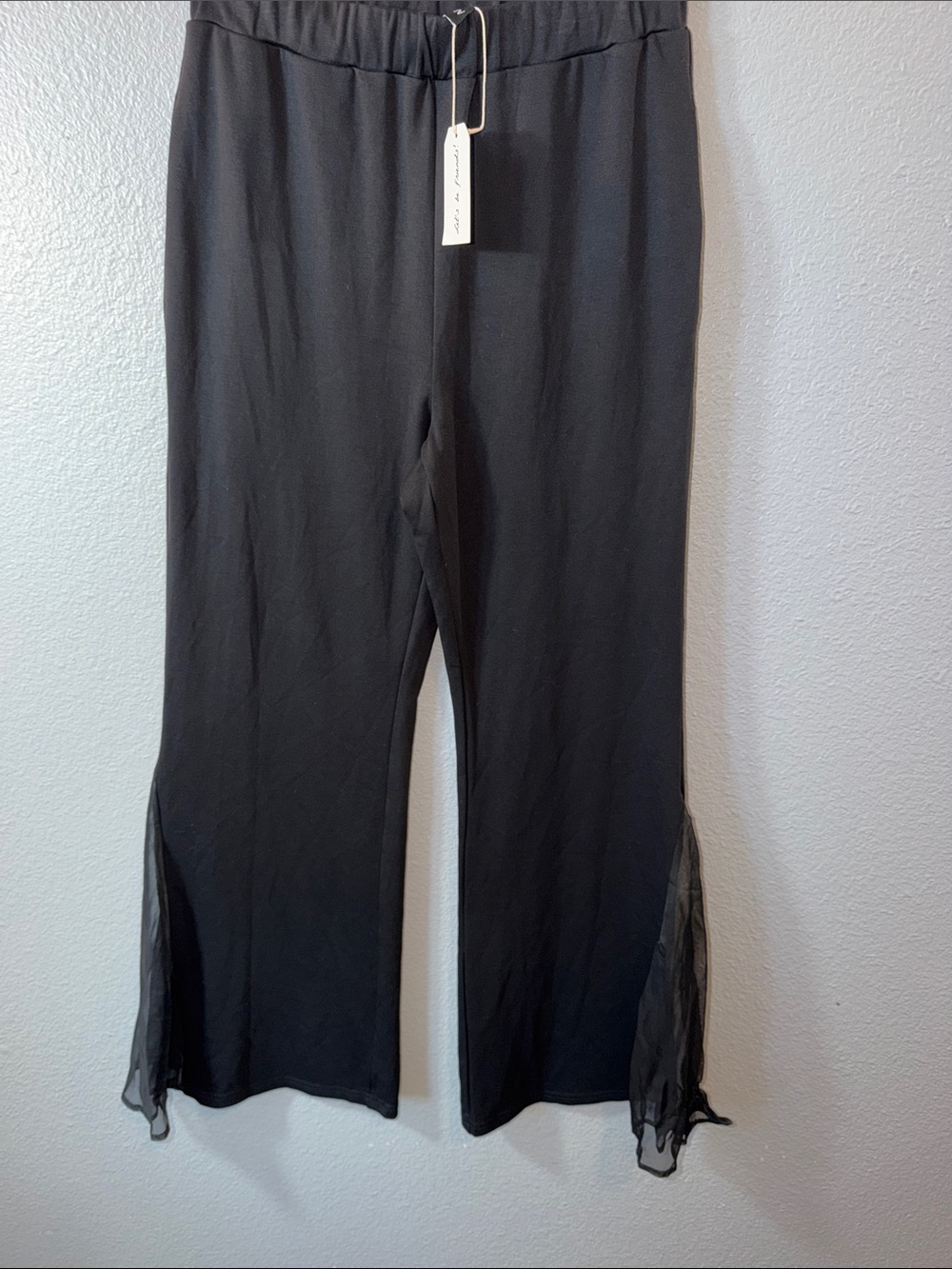 Women’s Black Pull-On Pants with Sheer Side Panels